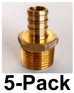 5-PK 1/2 in. PEX-B Barb x 1/2 in. Male Pipe Thread NPT Adapters, Lead Free Brass DZR NSF-Listed F1807 PEX Fittings