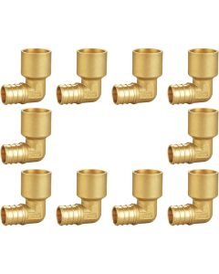 10-PK 3/4 in. PEX-B Crimp x 90-Degree Female Sweat Copper Elbow Adapter NSF Lead Free DZR Brass F1807 PEX Fitting