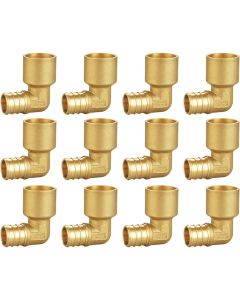 12-PK 3/4 in. PEX-B Crimp x 90-Degree Female Sweat Copper Elbow Adapter NSF Lead Free DZR Brass F1807 PEX Fitting