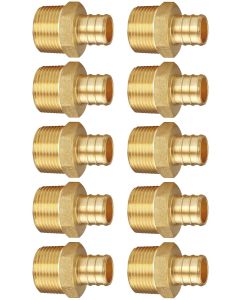10-Pk 3/4" PEX Crimp x 3/4" Male NPT Adapters DZR Lead Free Brass NSF-Listed F1807 PEX-B Fittings