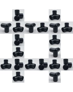 20-PK 3/4 in. 3-Way Black PVC Elbows ASTM SCH40 Furniture-Grade Corner Fittings