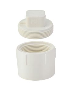4 in. Schedule-40 DWV PVC Female Adapter FNPT x SLIP/HUB + Male-Threaded MNPT Cleanout Plug for Drain, Waste and Vent ASTM D2665 NSF