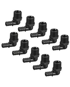 10-Pk 1/2" PEX Crimp x 1/2" Male NPT Elbow Adapters PPSU ASTM F2159 PEX-B x Male-Threaded 90-Degree Fittings NSF