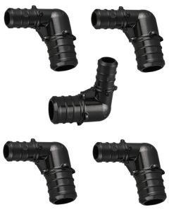 5-Pack 3/4" x 1/2" Plastic PEX-B Barb 90-Degree Reducing Elbow Crimp Fittings