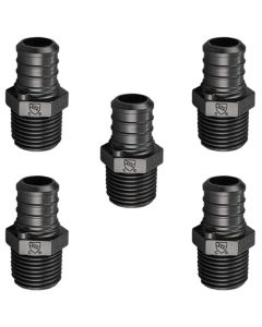 5-Pk 3/4" PEX-B Crimp x 1/2" Male Adapter MNPT PPSU Plastic Fittings NSF/ANSI 61, cUPC, ASTM F2159