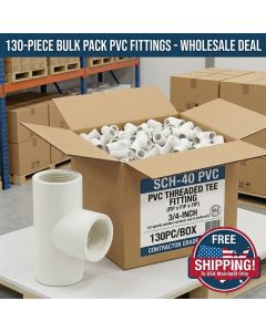 130PC/BOX 3/4 in. SCH-40 PVC Tee FNPT x FNPT x FNPT (All Side Female NPT Threaded Tee Fittings) ASTM D2466 NSF Contractor Grade w/ Free Shipping USA Mainland