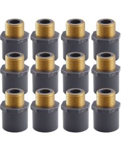 12-Pk 1/2 in. SCH-80 PVC Male Adapters w/Brass Threaded-Fittings ASTM D2467/D2464 NPT/MPT 1/2" PVC-to-Brass Connectors