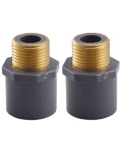 2-Pack 3/4" SCH-80 PVC Male Adapter w/Brass Threaded-Fittings ASTM D2467/D2464 NPT 3/4" MTP, PVC-to-Brass Connectors