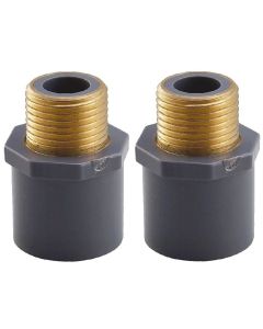 2-Pk 1/2 in. SCH-80 PVC Male Adapters w/Brass Threaded-Fittings ASTM D2467/D2464 NPT/MPT 1/2" PVC-to-Brass Connectors