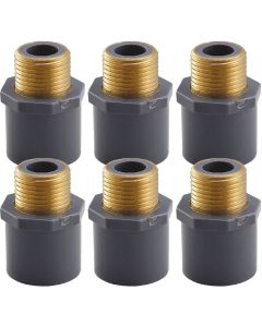 6-Pack 3/4" Schedule 80 PVC Male Adapters w/Brass Threaded-Fittings ASTM D2467/D2464 NPT 3/4" MTP, PVC-to-Brass Connectors