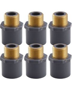 6-Pk 1/2 in. SCH-80 PVC Male Adapters w/Brass Threaded-Fittings ASTM D2467/D2464 NPT/MPT 1/2" PVC-to-Brass Connectors