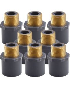 8-Pk 1/2 in. SCH-80 PVC Male Adapters w/Brass Threaded-Fittings ASTM D2467/D2464 NPT/MPT 1/2" PVC-to-Brass Connectors