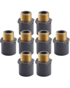 8-Pack 3/4" Schedule-80 PVC Male Adapters w/Brass Threaded-Fittings ASTM D2467/D2464 NPT/MTP, PVC-to-Brass Connectors