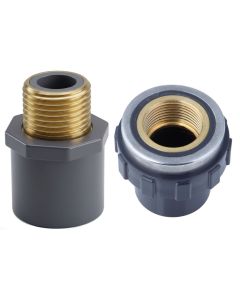 1" SCH-80 PVC Male + Female Adapter w/Brass Fitting 2PCS Combo Set ASTM D2467