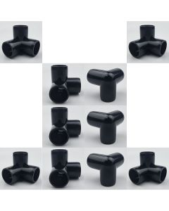 10-PK 3/4 in. 3-Way Black PVC Elbows ASTM SCH40 Furniture-Grade Corner Fittings