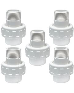 5-Pk 3/4 in. Sch-40 PVC Male Unions w/ O-Ring Slip/Socket Pipe Fittings ASTM D2466 F1970 FS USA