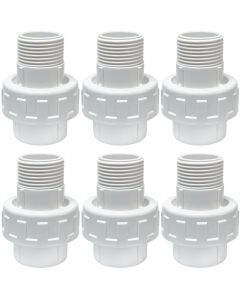 6-Pk 3/4 in. Sch-40 PVC Male Unions w/ O-Ring Slip/Socket Pipe Fittings ASTM D2466 F1970 FS USA