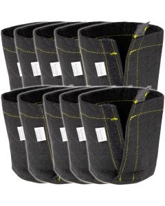 247Garden 1/2-Gallon  Mini Transplanter Plant Grow Bags/Aeration Fabric Pots w/Velcro Closure & Short Green Handles (Black 6H x 5D) 10-Pack