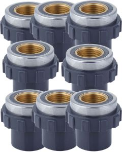 8-Pack 1/2 in. SCH-80 PVC Female Adapters w/Brass Threaded-Fitting ASTM D2467/D2464 FNPT 1/2" PVC-to-Brass Connectors