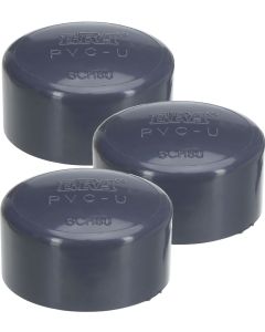 3-Pk 2 in. Schedule-80 PVC End Caps/Plugs Slip/Socket High Pressure Pipe Fittings NSF ASTM D2467