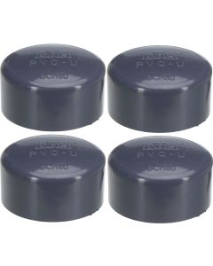 4-Pk 2 in. Schedule-80 PVC End Caps Slip/Socket High Pressure Pipe Fittings NSF ASTM D2467