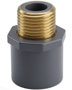 3/4 in. SCH-80 PVC  Male Adapter w/Brass Threaded-Fitting ASTM D2467/D2464 NPT 3/4" MTP, PVC-to-Brass Connector