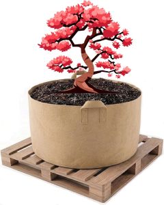 247Garden 80-Gallon Aeration Fabric Pot/Plant Grow Bag/Raised Garden Bed w/Handles (300GSM Tan w/Black Base 18H x 36.5D)