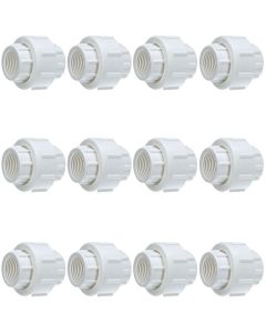 12-Pk 1/2 in. PVC SCH-40 Unions Threaded-Type w/ EPDM O-Ring FIPT x FIPT Pipe Fittings ASTM D2466/F1970