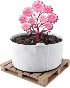 247Garden 100-Gallon Aeration Fabric Pot/Planting Grow Bag/Raised Garden Bed w/Handles (300GSM White w/Black Base 18H x 40D)