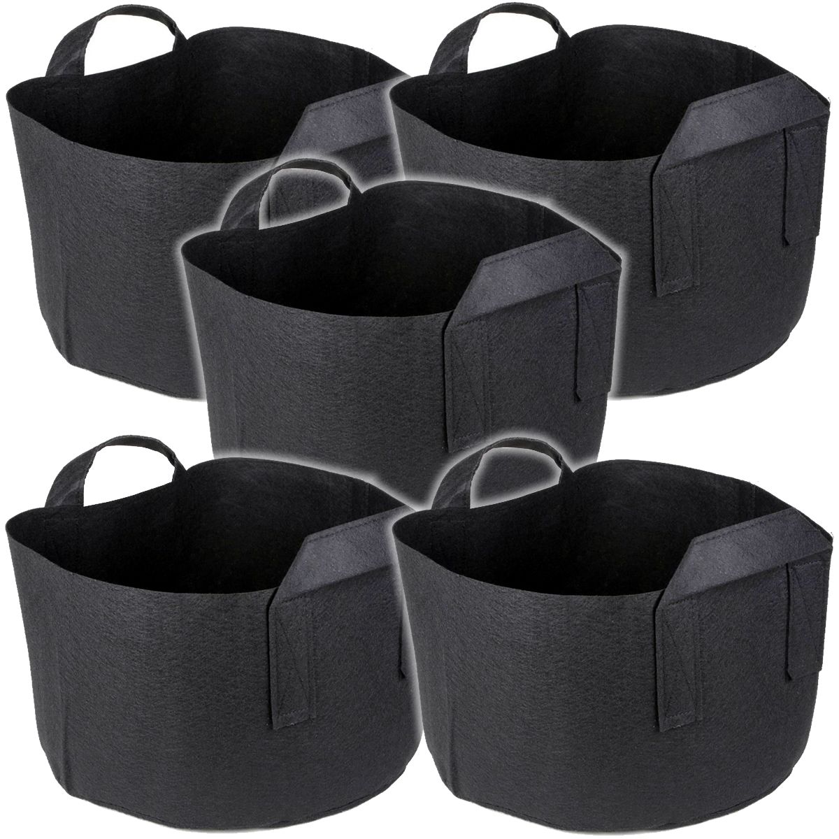 5x Black Grow Bags Aeration Fabric Pots w/Handles Root 1/2/3/5/7/10/15 Gallon 
