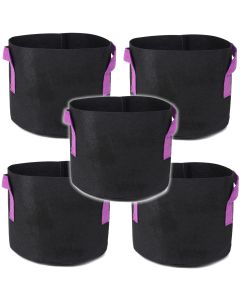 5-Pack 2-Gallon Grow Bags w/Short Purple Handles, Black 260GSM