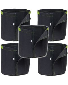 247Garden 1-Gallon Transplanter Fabric Pot w/Velcro Closure & Short Green Handles (Black 6H x 7D) 5-Pack w/Free Shipping USA