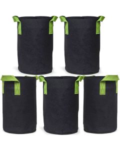 247Garden 1-Gallon Tall Aeration Fabric Pot/Tree Grow Bag (Black w/Green Handles 9H x 6D) 5-Pack
