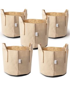 247Garden 1-Gallon Aeration Fabric Pot/Plant Grow Bag w/Handles (Tan 6H x 7D) 5-Pack w/Free Shipping in the USA