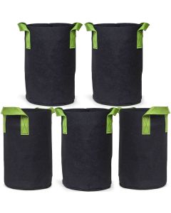 247Garden 5-Gallon Tall Aeration Fabric Pot/Tree Grow Bag, Black w/Green Handles 15H x 10D 5-Pack
