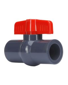 247Garden ERA Heavy-Type 1/2" PVC Compact Ball Valve American-Standard Fitting (Black Grey Color, Red Handle, Thicker Wall, Threaded-Type)