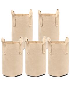 247Garden 1-Gallon Tall Aeration Fabric Pot/Tree Grow Bag (Tan w/Handles 9H x 6D) 5-Pack
