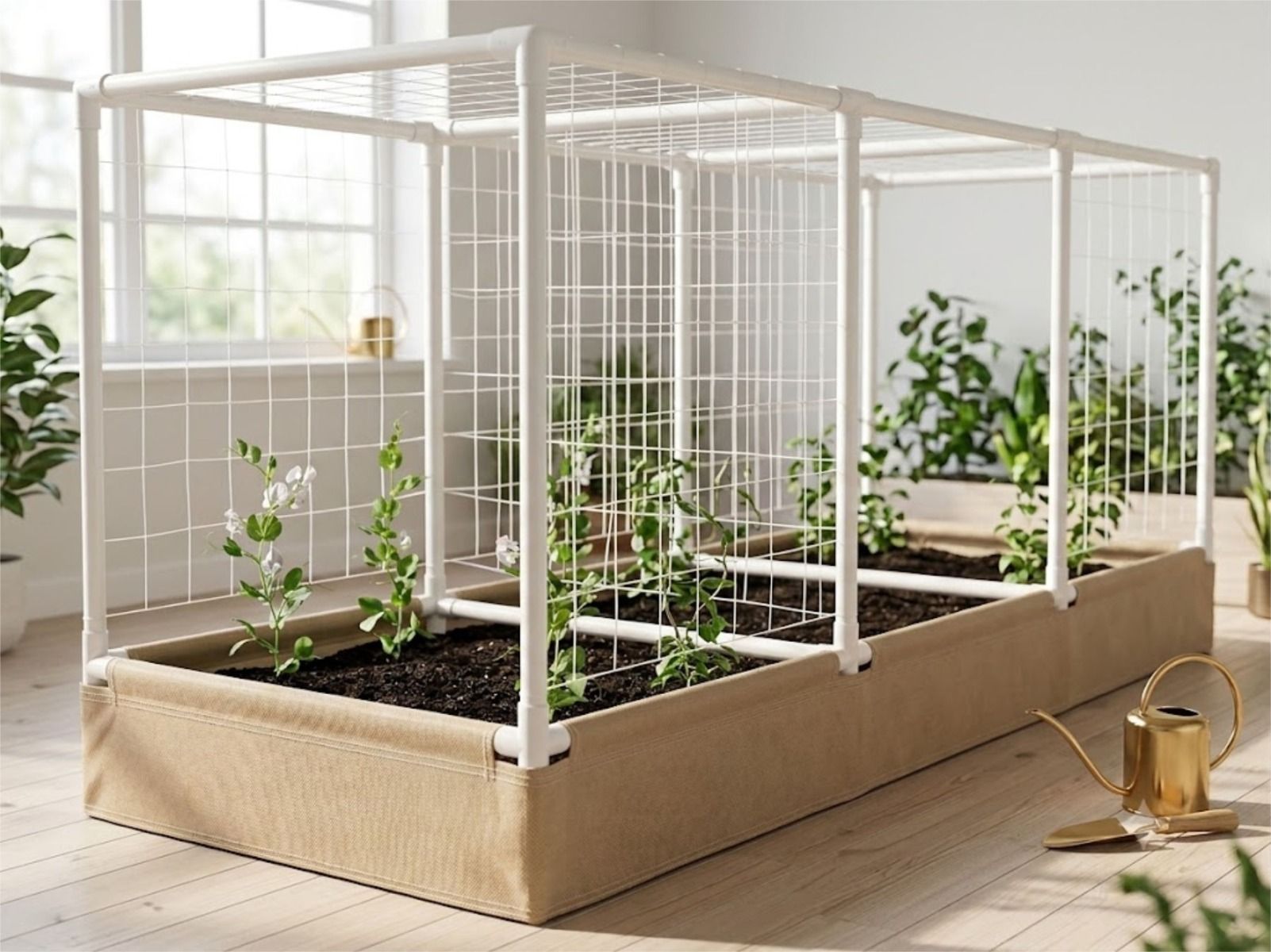 247Garden 4x12 PVC Frame Grow Bed + Moisture-Protection Layer w/ 1" SCH40 PVC Trellis Fittings
