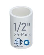 25-Pack 1/2 in. SCH-40 PVC Couplings Plumbing-Grade Pipe Fittings Slip/Socket NSF ANSI ASTM D2466