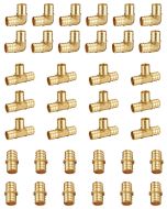 36Pcs 1/2" Pex-B Combo Fittings w/ 12 Each PEX Elbow, Tee, Coupling, 1/2" Pex Crimp Fittings For Pex Pipe, No Lead Brass, ASTM F1807