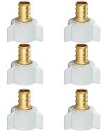 6-Pack 1/2" Pex X 1/2" Female NPT Swivel Adapter Brass Barb Crimp Brass Fittings, ASTM F1807