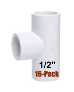 16-Pack 1/2" Tee PVC Schedule-40 Pipe Fittings NSF ASTM D2466 Slip/Socket