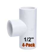 4-Pack 1/2" Tee PVC Schedule-40 Pipe Fittings NSF ASTM D2466 Slip/Socket