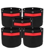 5-Pack 2-Gallon Bonsai LST Low Stress Training Fabric Pots W/ 6 Support Rings, 260GSM, 247Garden Black Grow Bags w/Short Red Handles 7.5H x 8.5D