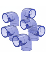 6-Pk 3/4 in. Clear PVC SCH-40 90-Degree Elbow Fittings Transparent Color ANSI, ASTM D2466 Special for Aquarium/Reef Tank Setup