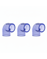 3-Pk 3/4 in. Clear PVC SCH-40 90-Degree Elbow Fittings Transparent Color ANSI, ASTM D2466 Special for Aquarium/Reef Tank Setup