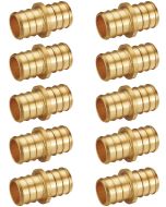 10-Pack Pex 3/4 Inch X 3/4 inch Straight Couplings Barb Crimp Brass Fittings For Pex Tubing/Pipe, ASTM F1807