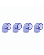 4-Pk 3/4 in. Clear PVC SCH-40 90-Degree Elbow Fittings Transparent Color ANSI, ASTM D2466 Special for Aquarium/Reef Tank Setup