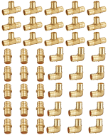 45pc 1/2" PEX Fitting Combo Set w/ 15pc Each Elbow, Tee, Coupling Pex Crimp Fittings for Pex-B Pipe, No Lead Brass, ASTM F1807
