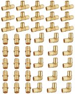 45pc 3/4" PEX Fitting Combo Set w/ 15pc Each Elbow, Tee, Coupling Pex Crimp Fittings for Pex-B Pipe, No Lead Brass, ASTM F1807